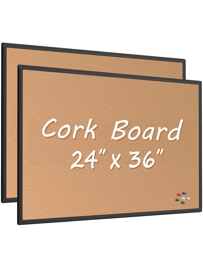 بورد 2 باي لوح إعلانات من الفلين مكون من قطعتين مقاس 24 × 36، إطار من الألومنيوم الأسود، لوح إعلانات من الفلين مقاس 2 × 3، لوح مكتب للحائط من الفلين، لوحة إعلانات كبيرة مثبتة على الحائط مع 32 دبوس دفع للمدرسة والمنزل والمكتب - Image 1