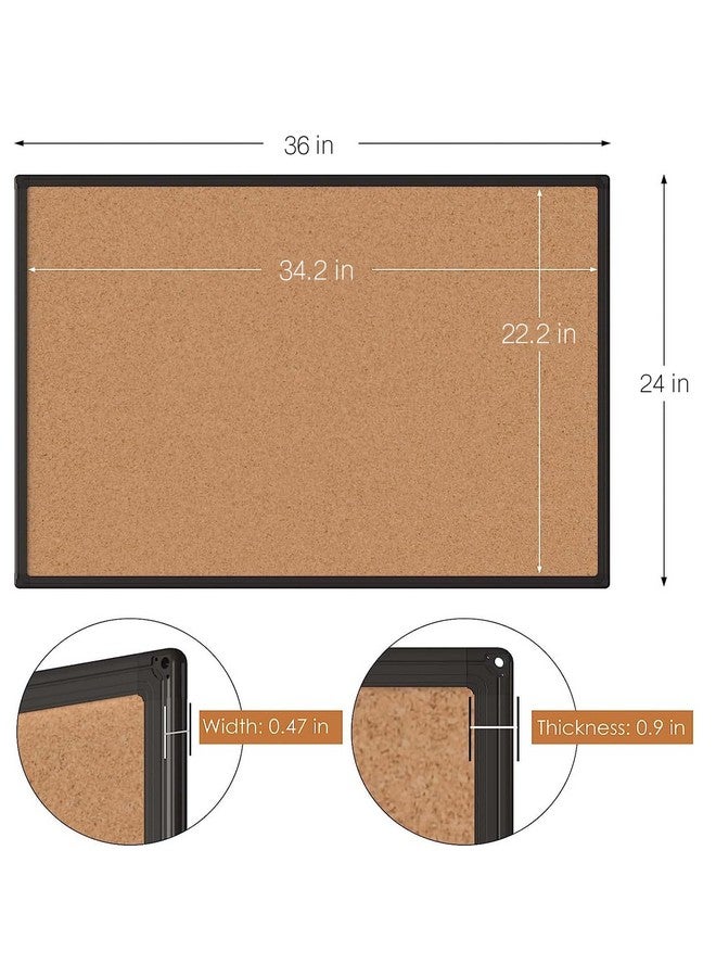 بورد 2 باي لوح إعلانات من الفلين مكون من قطعتين مقاس 24 × 36، إطار من الألومنيوم الأسود، لوح إعلانات من الفلين مقاس 2 × 3، لوح مكتب للحائط من الفلين، لوحة إعلانات كبيرة مثبتة على الحائط مع 32 دبوس دفع للمدرسة والمنزل والمكتب - Image 5
