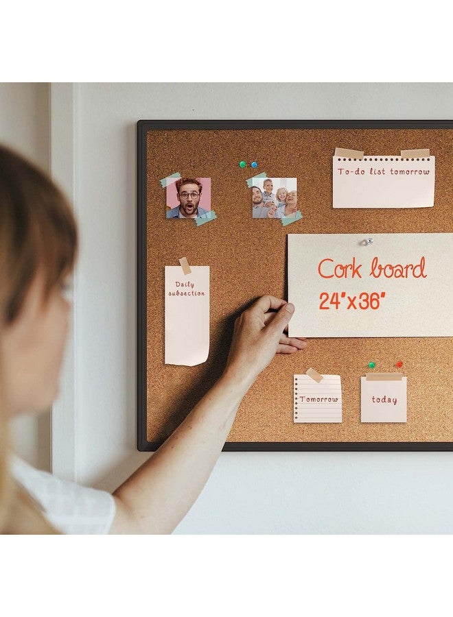 بورد 2 باي لوح إعلانات من الفلين مكون من قطعتين مقاس 24 × 36، إطار من الألومنيوم الأسود، لوح إعلانات من الفلين مقاس 2 × 3، لوح مكتب للحائط من الفلين، لوحة إعلانات كبيرة مثبتة على الحائط مع 32 دبوس دفع للمدرسة والمنزل والمكتب - Image 2