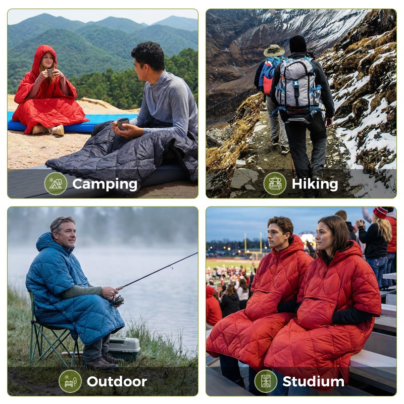 ATEPA Wearable Sleeping Bag, Recycled Insulated Water-Resistant Camping Blanket Poncho, Ultralight Packable Hooded Stadium Blanket for Outdoor Sports Fishing Backpacking Hiking Cold Weather, Blue - Image 2
