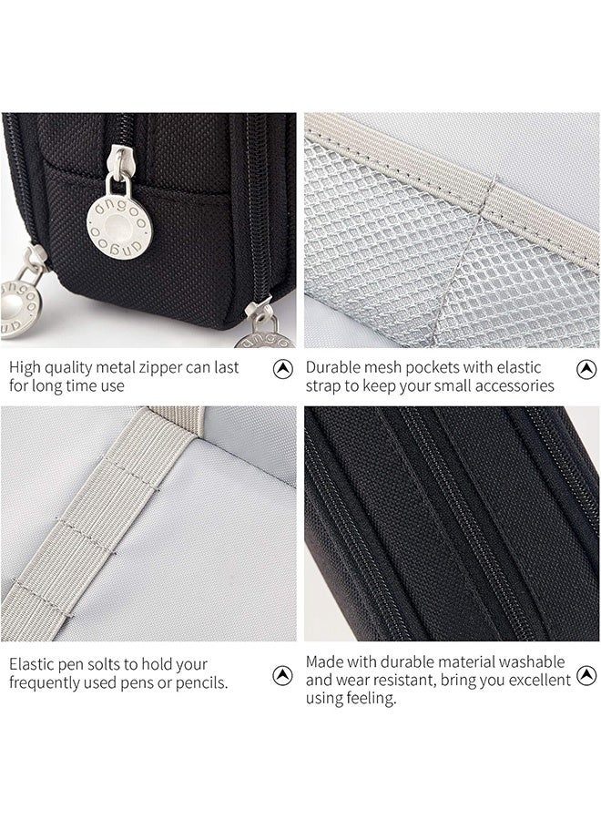 أجريون ​حافظة أقلام كبيرة السعة 3 أقسام كيس حقيبة قلم للمدرسة المراهقين الفتيات الأولاد الرجال النساء، أسود، خفيف الوزن، سفر - Image 3