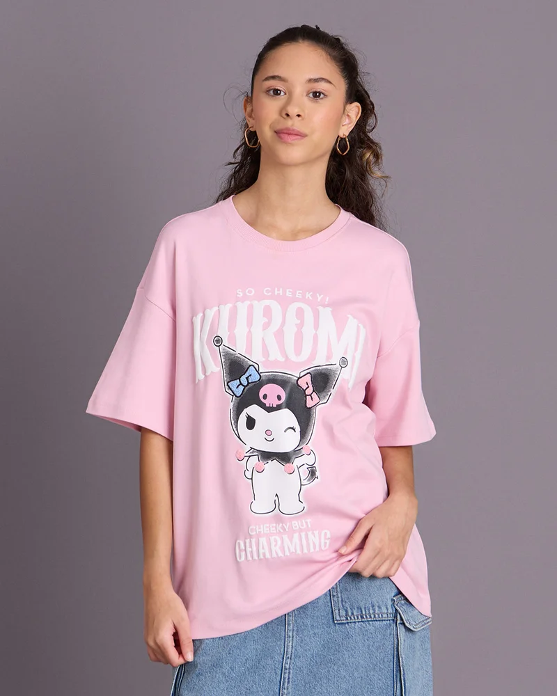 Redtag Senior Girls Pink Kuromi Oversized T Shirt