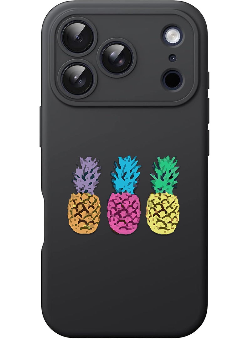 Theodor Protective Slim Fit Case Liquid Silicone Cover with Full Body Protection Anti-Scratch Shockproof Case For Apple iPhone 17 Pro (Black) pineapple - Image 1