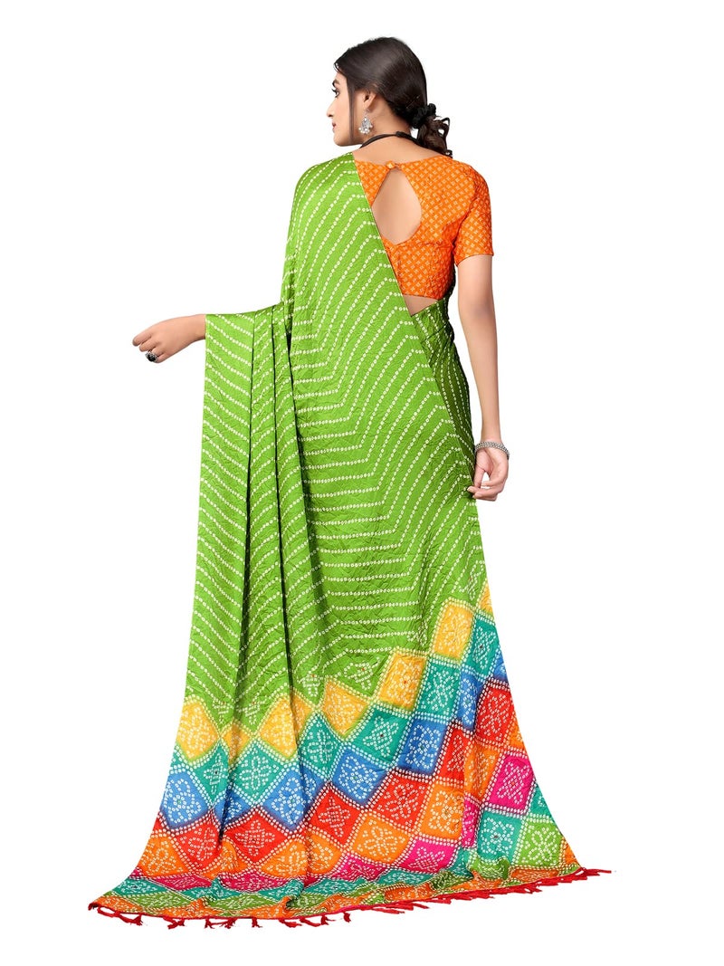 SIRIL Women's Bandhani Printed Silk Saree with Unstitched Blouse Piece(2362S562_Parrot Green) - Image 3
