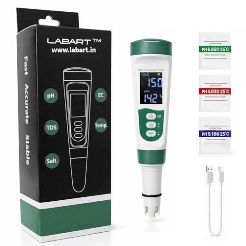 LABART 5-in-1 Digital pH Meter & TDS Tester with Voice Function | EC, Salinity & Temperature Monitor | Waterproof Rechargeable Device for Aquarium, Pool & Drinking Water - Image 1