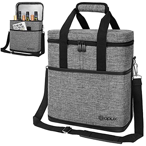 opux 6 Bottle Carrier Tote | Insulated Padded Wine Cooler Bag for Travel. Picnic, BYOB | Portable Leakproof Wine Tote Bag for Dinner, Party, Christmas, Wine Gift for Women, Men (Heather Gray) - Image 1