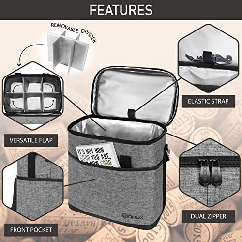 opux 6 Bottle Carrier Tote | Insulated Padded Wine Cooler Bag for Travel. Picnic, BYOB | Portable Leakproof Wine Tote Bag for Dinner, Party, Christmas, Wine Gift for Women, Men (Heather Gray) - Image 4