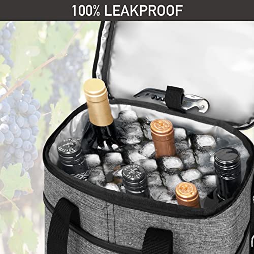 opux 6 Bottle Carrier Tote | Insulated Padded Wine Cooler Bag for Travel. Picnic, BYOB | Portable Leakproof Wine Tote Bag for Dinner, Party, Christmas, Wine Gift for Women, Men (Heather Gray) - Image 5