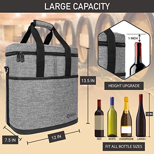 opux 6 Bottle Carrier Tote | Insulated Padded Wine Cooler Bag for Travel. Picnic, BYOB | Portable Leakproof Wine Tote Bag for Dinner, Party, Christmas, Wine Gift for Women, Men (Heather Gray) - Image 3