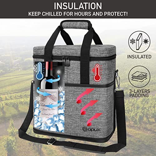 opux 6 Bottle Carrier Tote | Insulated Padded Wine Cooler Bag for Travel. Picnic, BYOB | Portable Leakproof Wine Tote Bag for Dinner, Party, Christmas, Wine Gift for Women, Men (Heather Gray) - Image 2