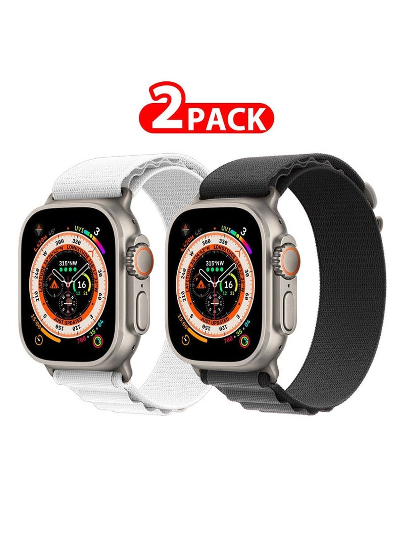 CATANES 2 Pack For Apple Watch Band 49mm 45mm 44mm 42mm Alpine Loop Band Women Men Adjustable with Metal G-Hook Strap for iWatch Ultra Series SE 8/7/6/5/4/3/2/1 Black/White  - Image 1