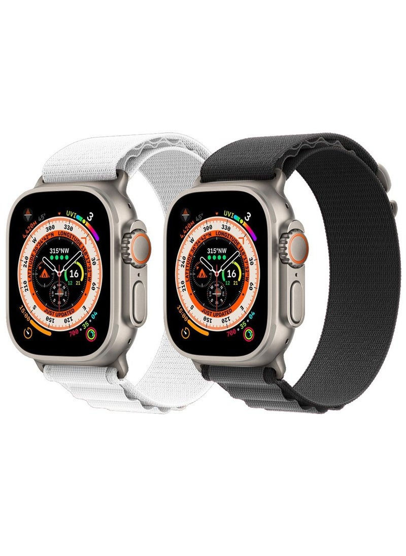 CATANES 2 Pack For Apple Watch Band 49mm 45mm 44mm 42mm Alpine Loop Band Women Men Adjustable with Metal G-Hook Strap for iWatch Ultra Series SE 8/7/6/5/4/3/2/1 Black/White  - Image 3