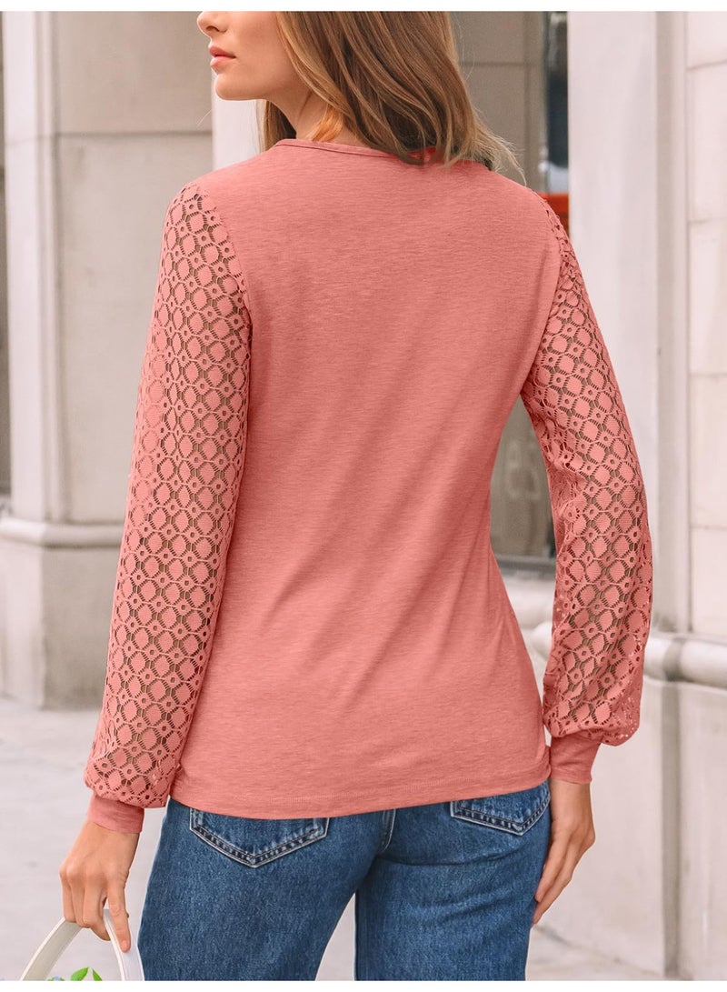 general AUTOMET Women's Long Sleeve Tops Dressy Casual Shirts 2025-2026 Fall Outfits Lace Business Blouses Cute T-Shirts Work Clothes - Image 2