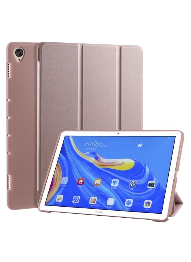 HuHa Case Cover For Huawei MediaPad M6 10.8 inch 3-folding Horizontal Flip PU Leather + Shockproof Honeycomb TPU Case with Holder Rose Gold 