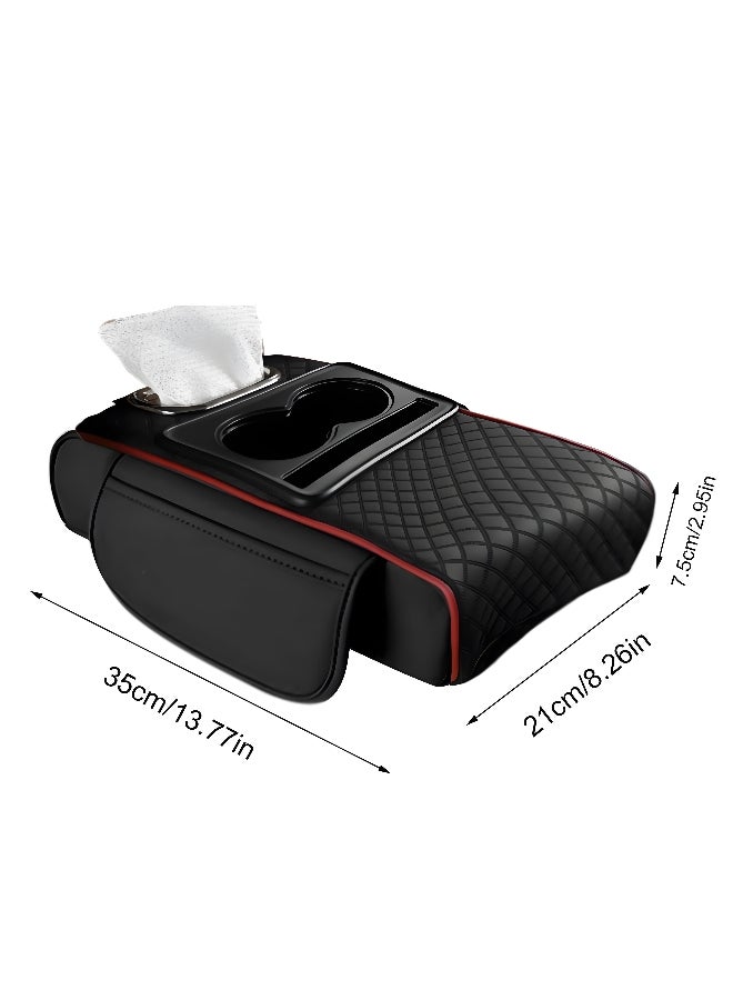 Generic Car Center Console Armrest Cushion Thicken Arm Rest Box Pad Side Extension Cushion with Cup Holder Tissue Box Organizer Bag Universal Armrest Cover - Image 2
