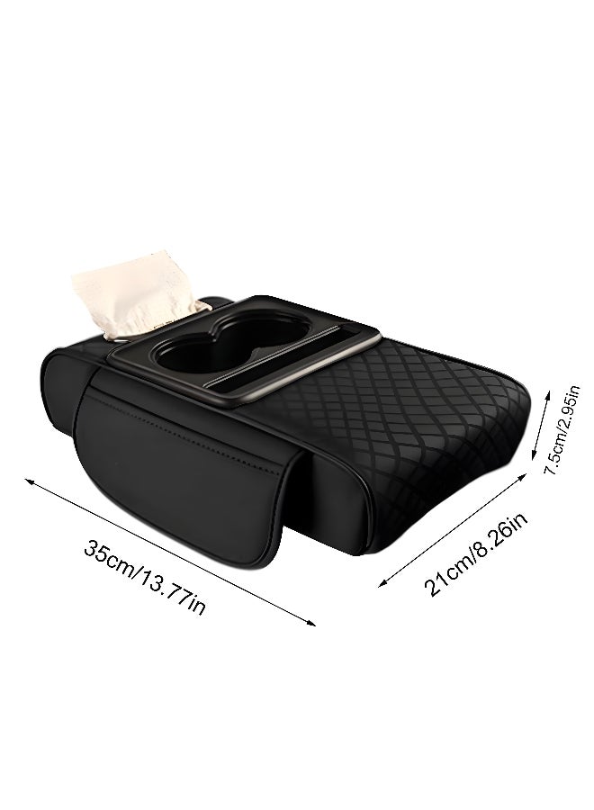 Generic Car Center Console Armrest Cushion Thicken Arm Rest Box Pad Side Extension Cushion with Cup Holder Tissue Box Organizer Bag Universal Armrest Cover - Image 1