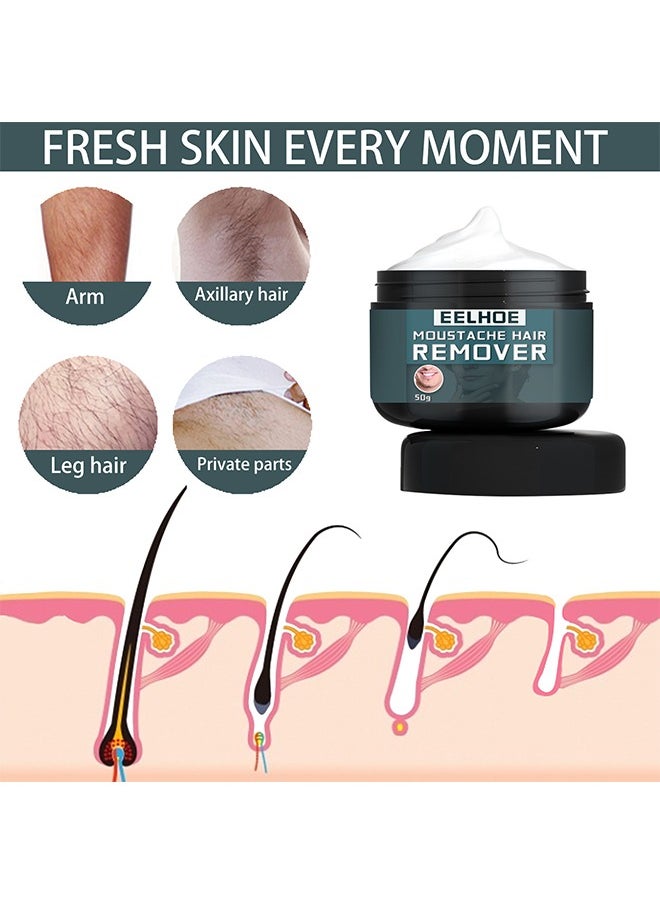 EELHOE - Moustache Hair Remover Cream, Hair Remover For Men, Fast And Effective Hair Remover For Men's Underarm, Chest, Back, Legs And Arms 50G - Image 1