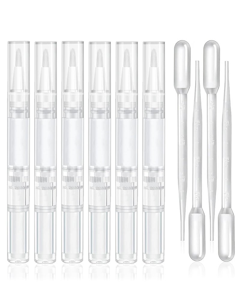 uadbau 6 Pcs 3ml Empty Cuticle Oil Pen with 4 Pcs Transfer Pipettes - Transparent Nail Oil Twist Pens with Brush Tip for Nail Oil, Eyelash Growth Liquid, Cosmetic Lip Gloss Container Applicators - Image 1