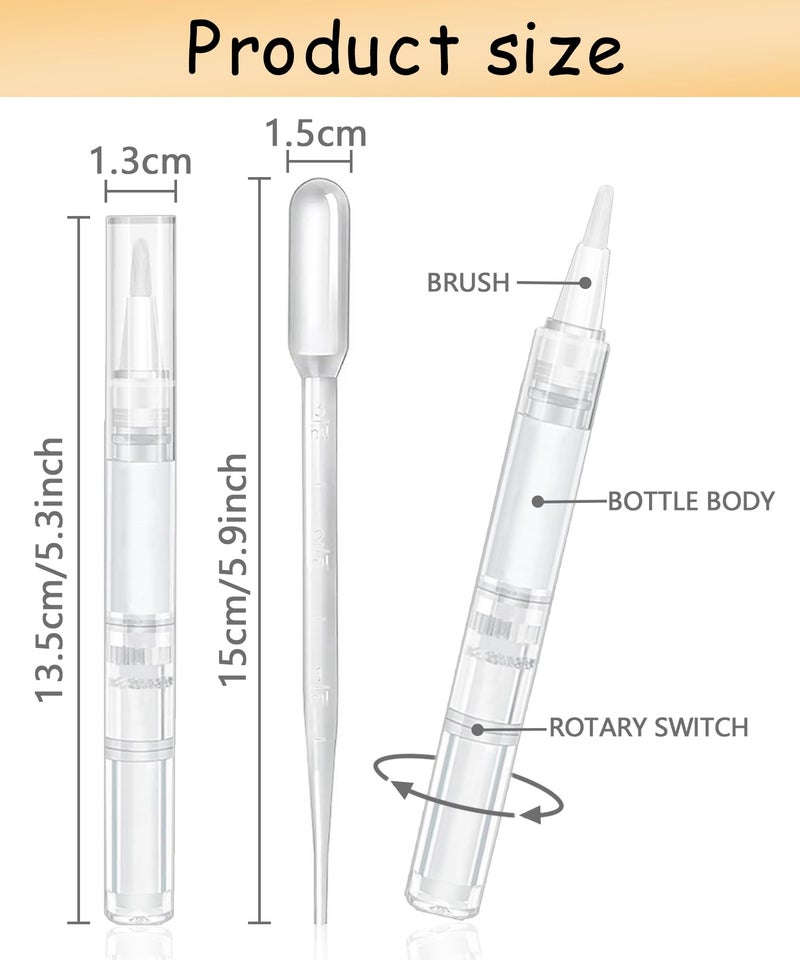 uadbau 6 Pcs 3ml Empty Cuticle Oil Pen with 4 Pcs Transfer Pipettes - Transparent Nail Oil Twist Pens with Brush Tip for Nail Oil, Eyelash Growth Liquid, Cosmetic Lip Gloss Container Applicators - Image 3