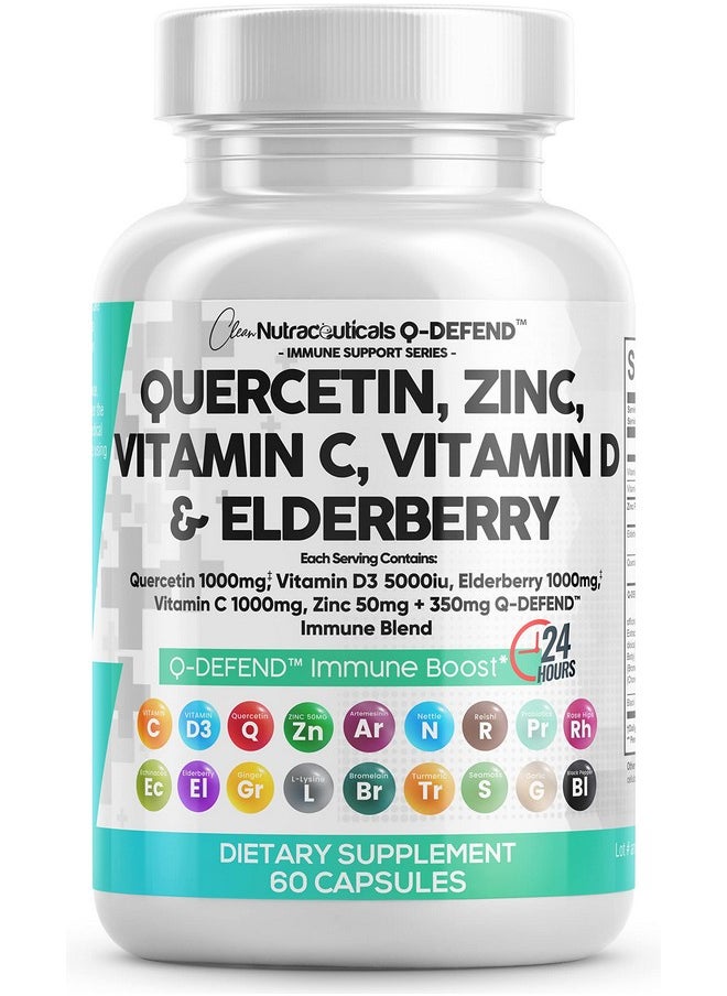 Clean Nutraceuticals - Quercetin 1000Mg Zinc 50Mg Vitamin C 1000Mg Vitamin D 5000 Iu Bromelain Elderberry Lung Immune Defense Support Supplement Adults With Artemisinin Sea Moss Echinacea Garlic Immunity Allergy Relief - Image 1