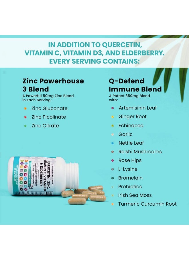 Clean Nutraceuticals - Quercetin 1000Mg Zinc 50Mg Vitamin C 1000Mg Vitamin D 5000 Iu Bromelain Elderberry Lung Immune Defense Support Supplement Adults With Artemisinin Sea Moss Echinacea Garlic Immunity Allergy Relief - Image 1