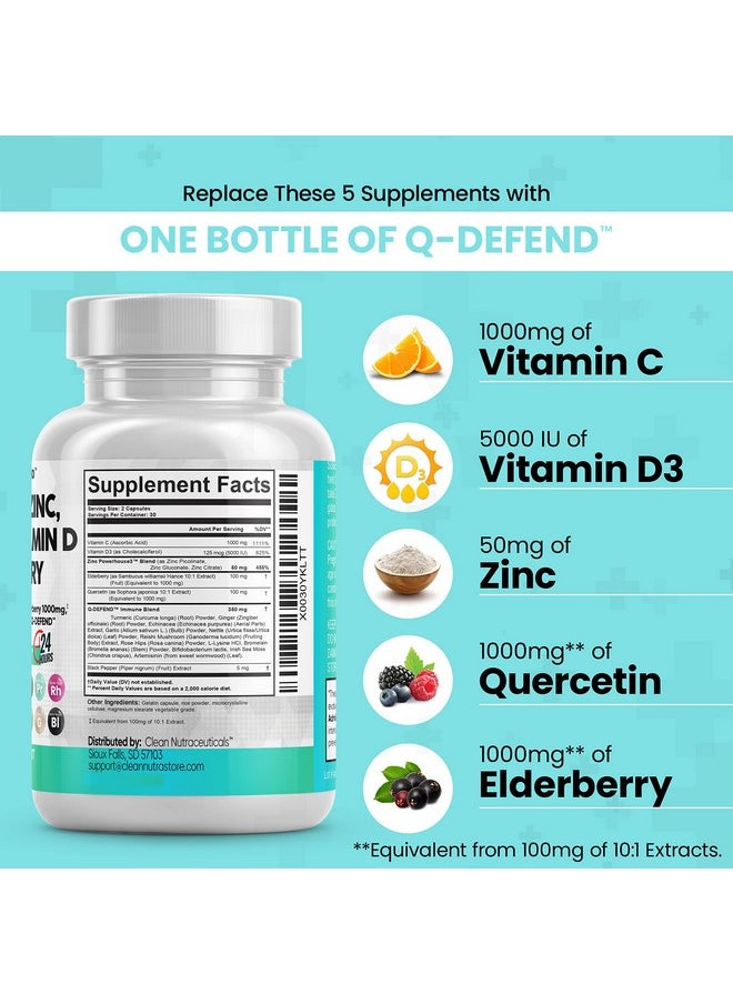 Clean Nutraceuticals - Quercetin 1000Mg Zinc 50Mg Vitamin C 1000Mg Vitamin D 5000 Iu Bromelain Elderberry Lung Immune Defense Support Supplement Adults With Artemisinin Sea Moss Echinacea Garlic Immunity Allergy Relief - Image 1