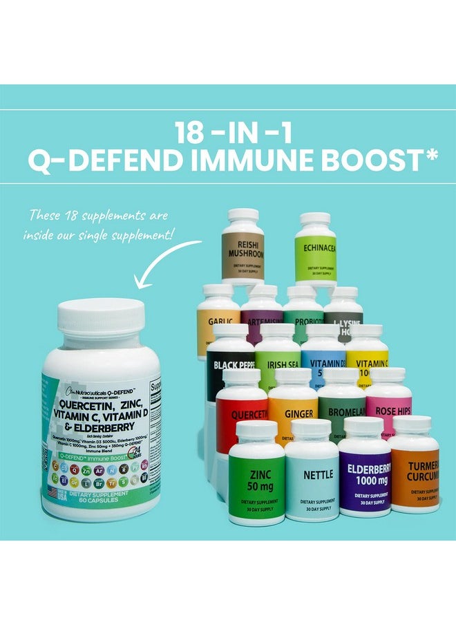 Clean Nutraceuticals - Quercetin 1000Mg Zinc 50Mg Vitamin C 1000Mg Vitamin D 5000 Iu Bromelain Elderberry Lung Immune Defense Support Supplement Adults With Artemisinin Sea Moss Echinacea Garlic Immunity Allergy Relief - Image 1