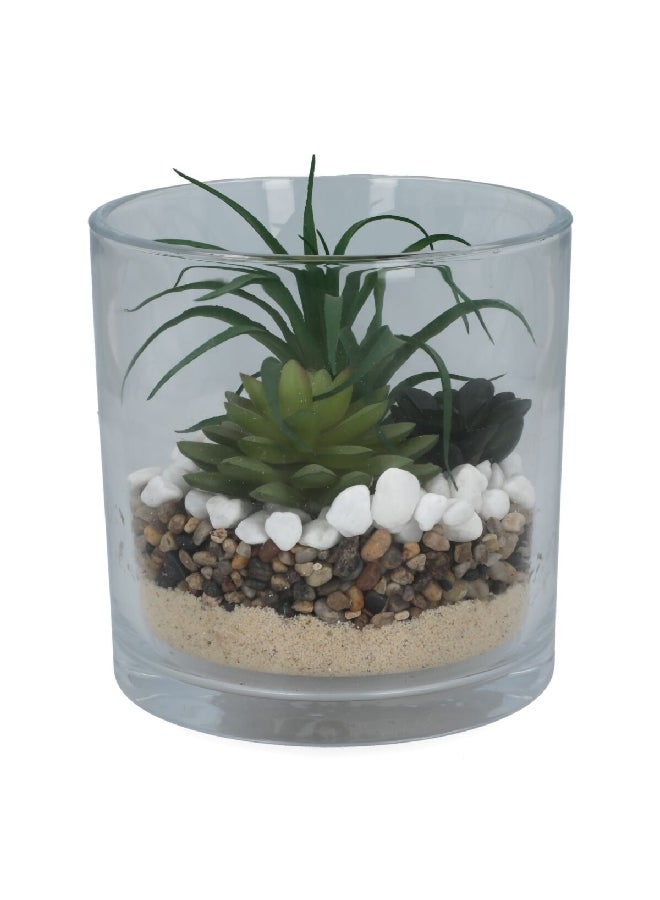 atmosphera Decorative Artificial Succulent Combo Plant with Transparent Pot Multicolor 15 x 14.8 x 14.6 cm 181502 - Image 1