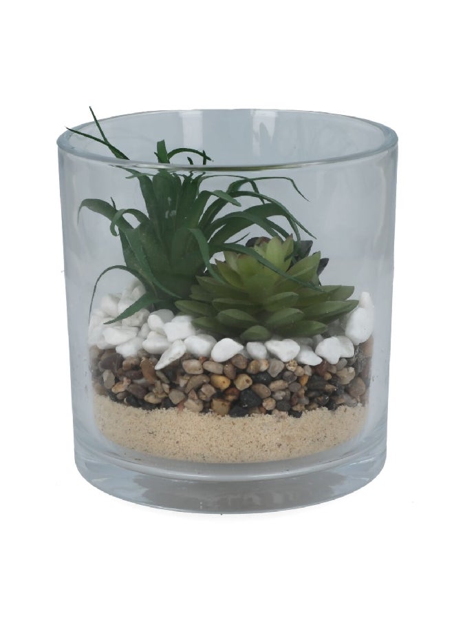 atmosphera Decorative Artificial Succulent Combo Plant with Transparent Pot Multicolor 15 x 14.8 x 14.6 cm 181502 - Image 2