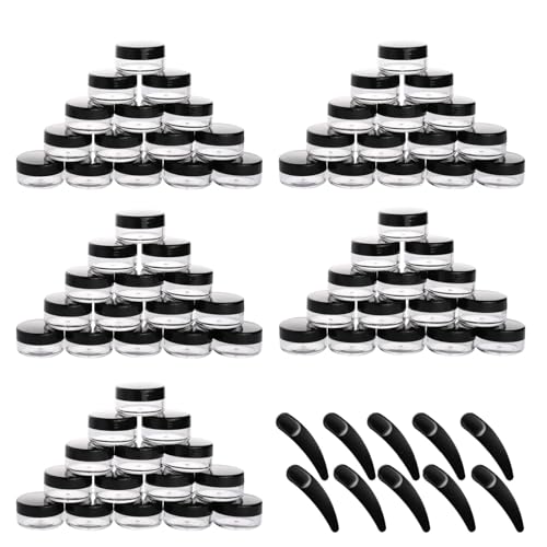 100 Pcs 10g Small Sample Containers with Lids and 10 Pcs Cosmetic Spatula, Empty Lip Balm Containers Refillable Plastic Jars for Skincare Products