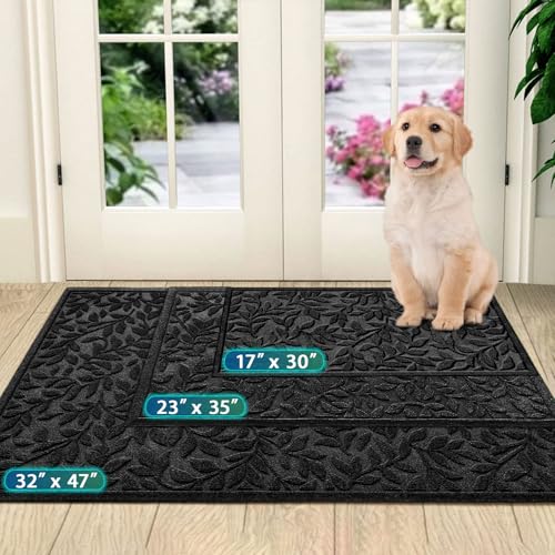 Bulijojo Sturdy Front Entrance DoormatsDurable Heavy Duty Welcome MatThick Absorbent Natural Rubber Non Slip MatEasy Clean Entryway Mat 17x30 Inch Leaves Black - Image 3