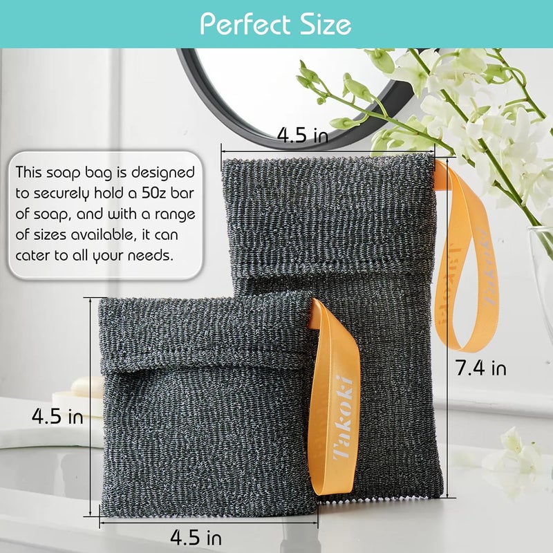 Takoki 3in1 Exfoliating Set 2 Soap Saver Pouches 2 Sizes DualTextured Washcloth for Body Face EcoFriendly Durable Luxurious Spa Experience - Image 2