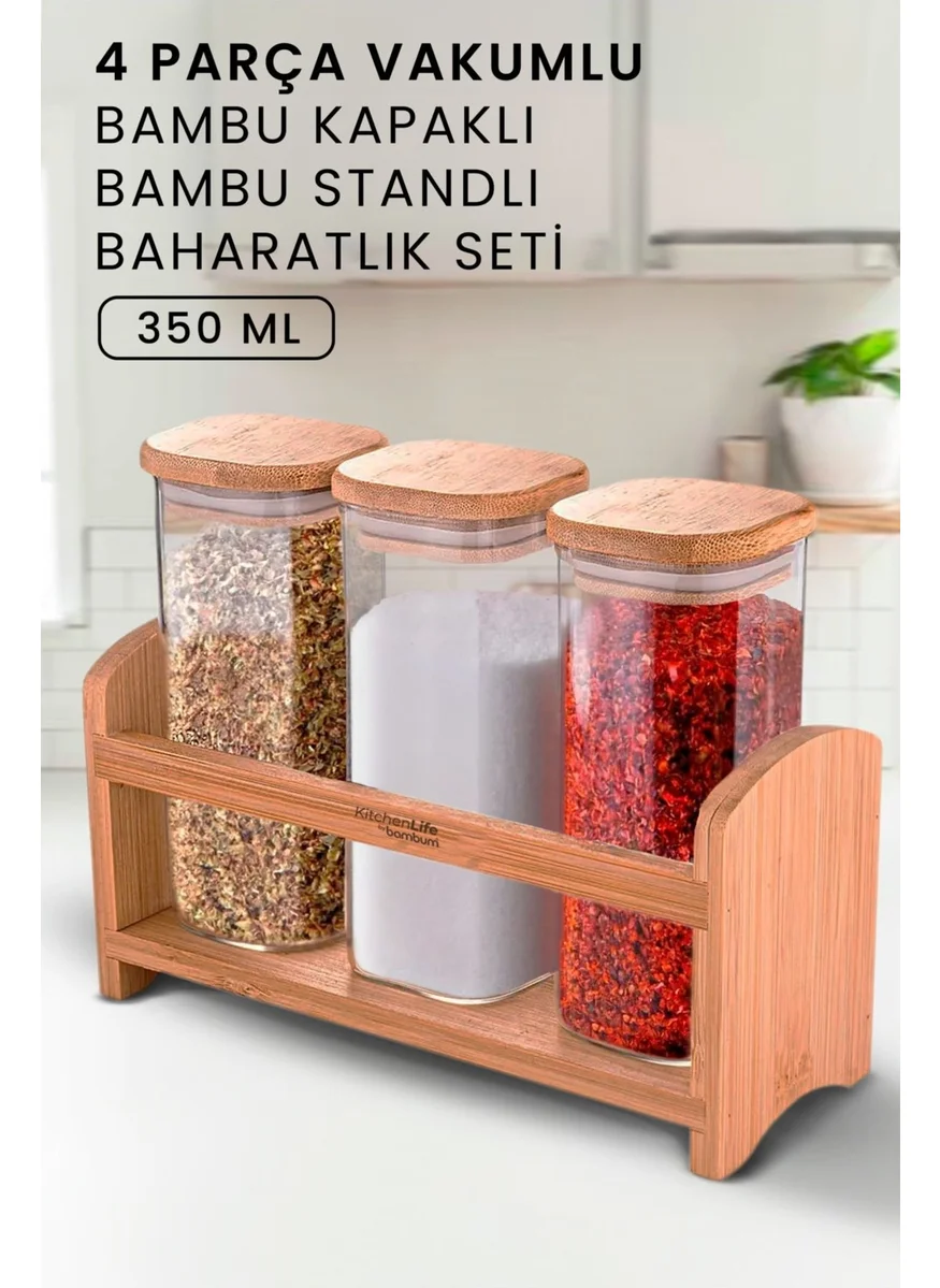 Kitchen Life 4 Piece Stand Countertop Spice Set with Bamboo Lid - Spice Set - 350 ml