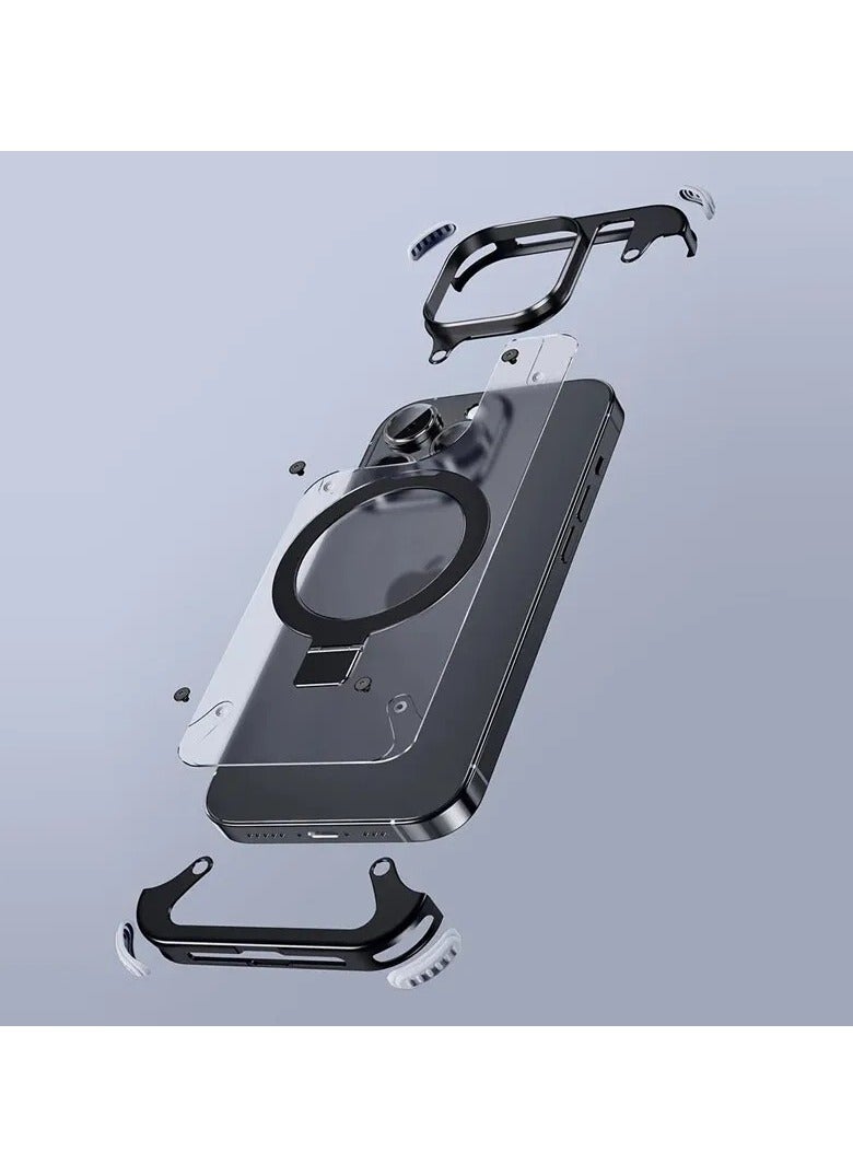 فوكس جراب معدني بدون إطار لهاتف iPhone 15 Pro max مع حامل Magsafe، نحيف صلب مقاوم للصدمات - أسود - Image 5