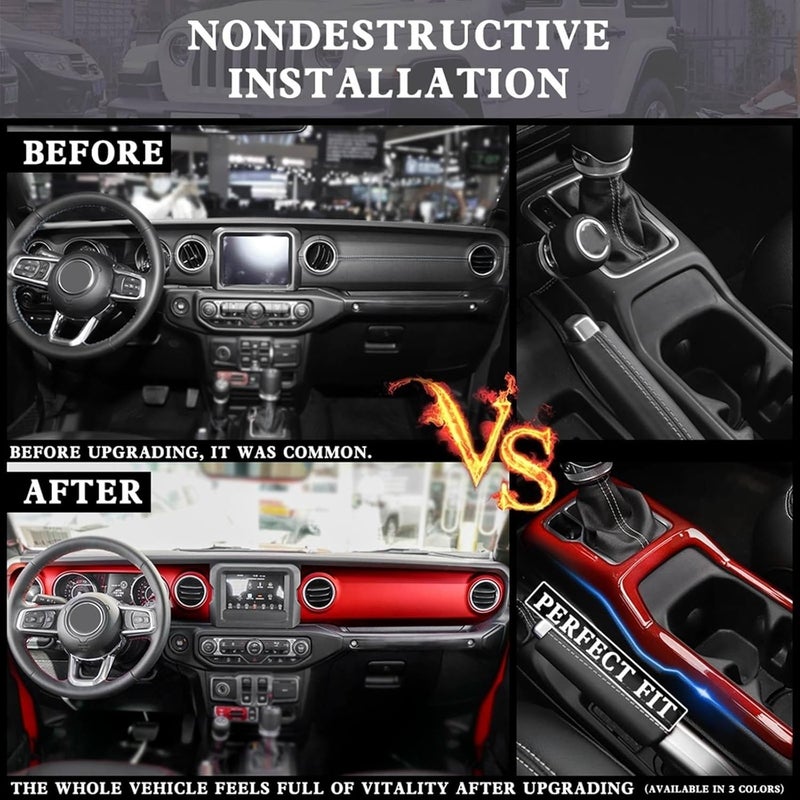 QASULER 3Pc Gear Shift Cover Trim for Jeep Wrangler JL & Gladiator - Image 3