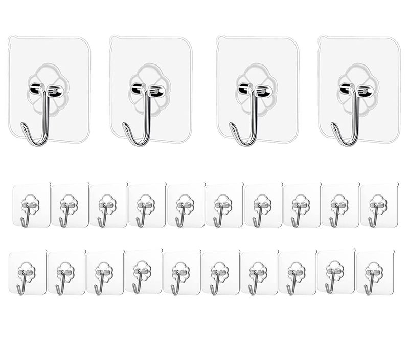 Adhesive Hooks Kitchen Wall Hooks 24 Packs Heavy Duty 24lbMax Nail Free TransparentWaterproofSticky Stainless Hangers for KeysBathroom Shower Outdoor KitchenDoorHome ImprovementUtility
