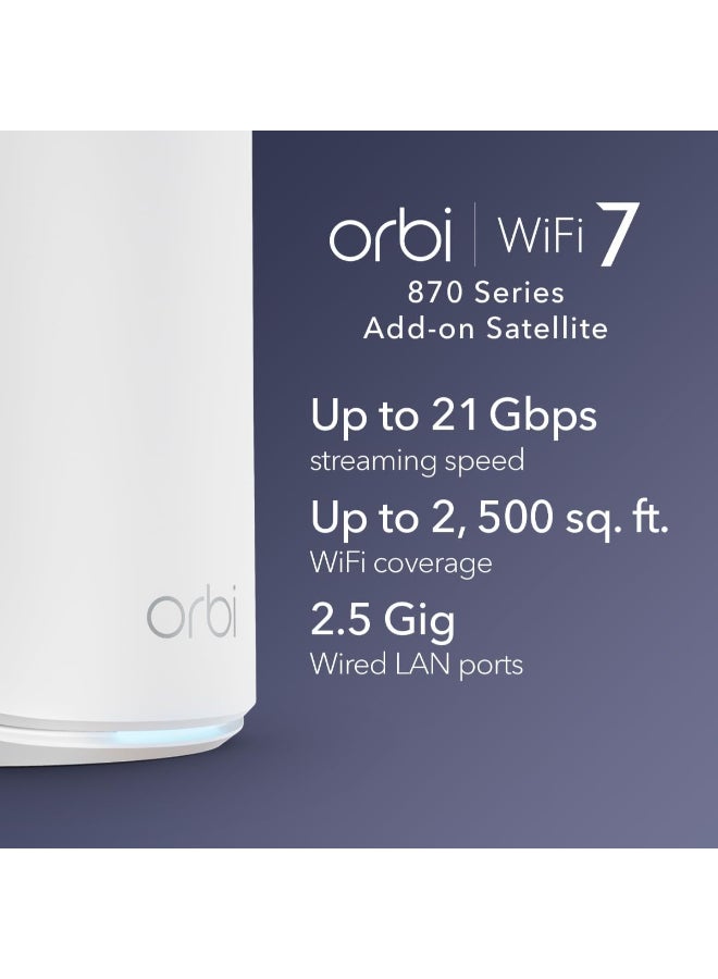 نت جير Orbi 870 Series (RBE870) Tri-Band WiFi 7 Mesh Add-on Satellite – Works with Orbi RBE872 and RBE873 – Security Features, Adds Coverage Up to 3,000 Sq. Ft. - BE21000 802.11be (Up to 21 Gbps) White - Image 2
