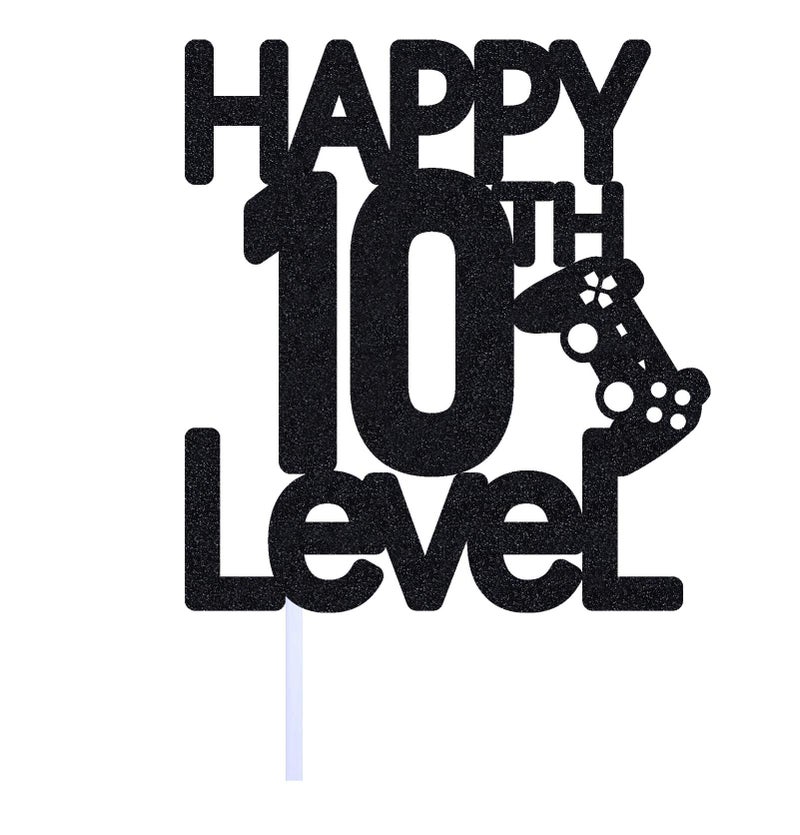 Festiko®Level 10th Birthday Cake Topper for Boy Ten Video Game Theme Party Decoration, Handmade (Black - Image 3