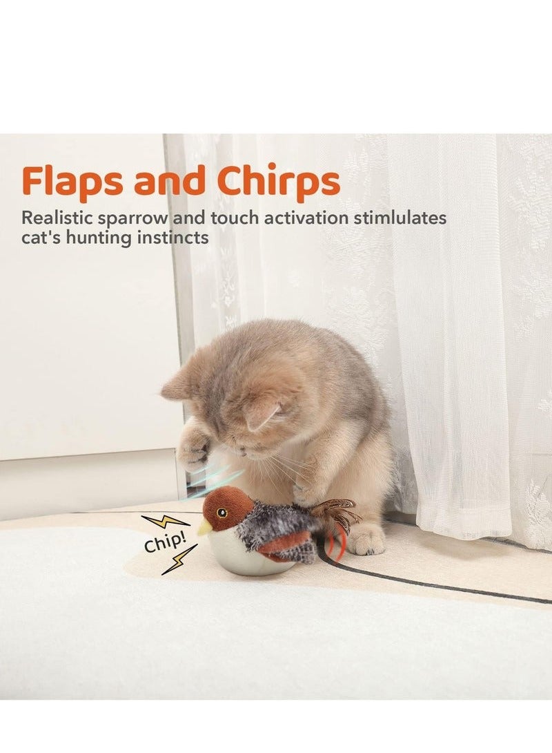 Cat Toys Rechargeable Flapping Bird Sparrow, Lifelike Chirp Tweet, Touch Activated Kitten Toy Interactive Cat Exercise Toys for All Breeds Cat Kicker Catnip Toys 4.0 Inches - Image 4