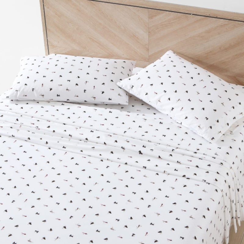 Eddie Bauer - Queen Sheets  Cotton Percale Bedding Set  Crisp & Cool Home Decor (Fishing Flies White  Queen) - Image 2