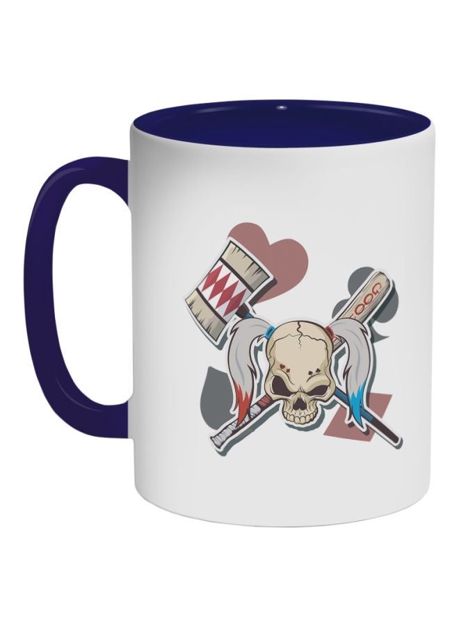 RYN Harley Quinn Skull Printed Printed Ceramic Coffee Mug Dark Blue/White/Beige 325ml