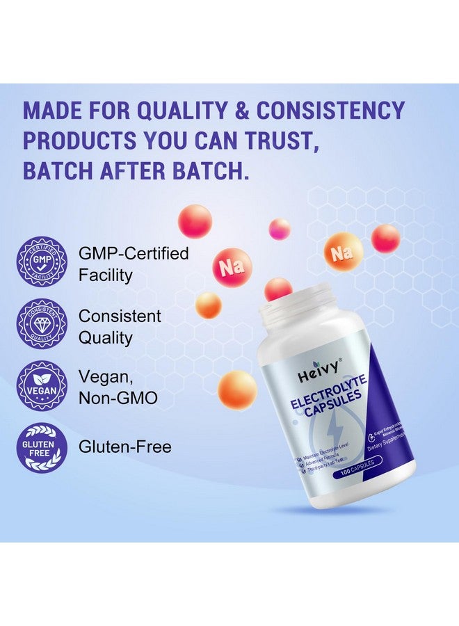 Heivy Electrolyte Capsules, Electrolytes Salt Tablets with Sodium and Potassium, Hydration Salt Pills, Keto & Low Carb Friendly Hydration Supplement, Vegan, Non-GMO - 100 Count (Size 0) - Made in USA - Image 5