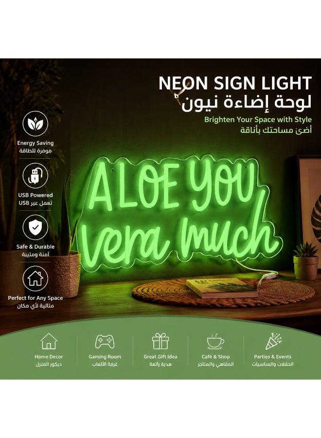 لوحة نيون خضراء "ALOE YOU VERA MUCH" تعمل بمنفذ USB - ديكور منزلي مضحك لغرفة النوم، هدية مثالية لعشاق النباتات. - Image 5