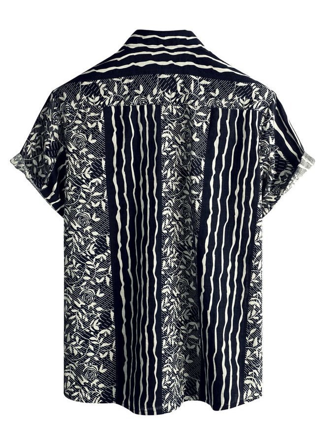 VATPAVE Mens Casual Hawaiian Floral Shirts Short Sleeve Button Down Tropical Shirts Beach Summer Shirts Medium Black Beige  - Image 2