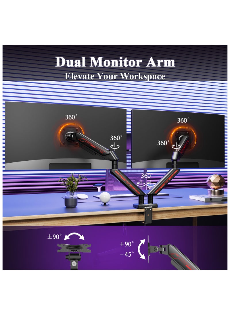 ETHU ETHU Dual Monitor Arm, Adjustable Gas Spring Monitor Stang Support 13-32 Inch and 9kg Screen, Full Motion Computer Monitors Mount, LED/LCD Display Arm, VESA Pattern 75x75/100x100 Dual Arm Black  - Image 3