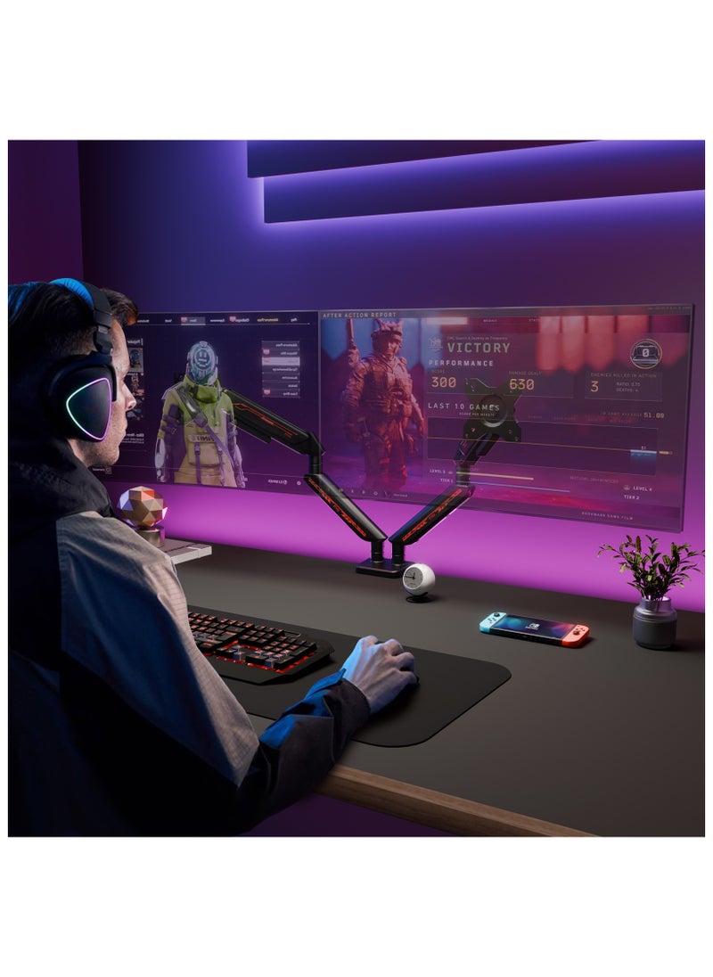 ETHU - ETHU Dual Monitor Arm, Adjustable Gas Spring Monitor Stang Support 13-32 Inch and 9kg Screen, Full Motion Computer Monitors Mount, LED/LCD Display Arm, VESA Pattern 75x75/100x100 Dual Arm Black - Image 1