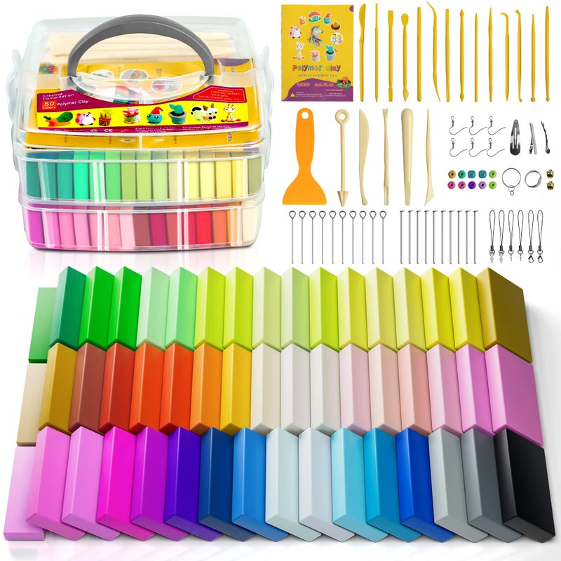 Aestd-ST Polymer Clay 52 Colors, Modeling Clay for Kids, Non-Sticky Oven Bake Clay with Sculpting Tools and Accessories, Halloween Christmas Gift for Children and Artists - Image 1