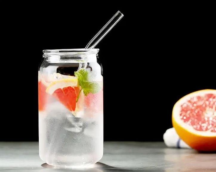 KAHAAN Round Glass Green Tea and Cold Coffee Can Mug with Lid and Straw Set of 2350 ml for Beer Soda Drinking Fruit Juice Milk Glass Sipper Tumbler Cup Clear - Image 4