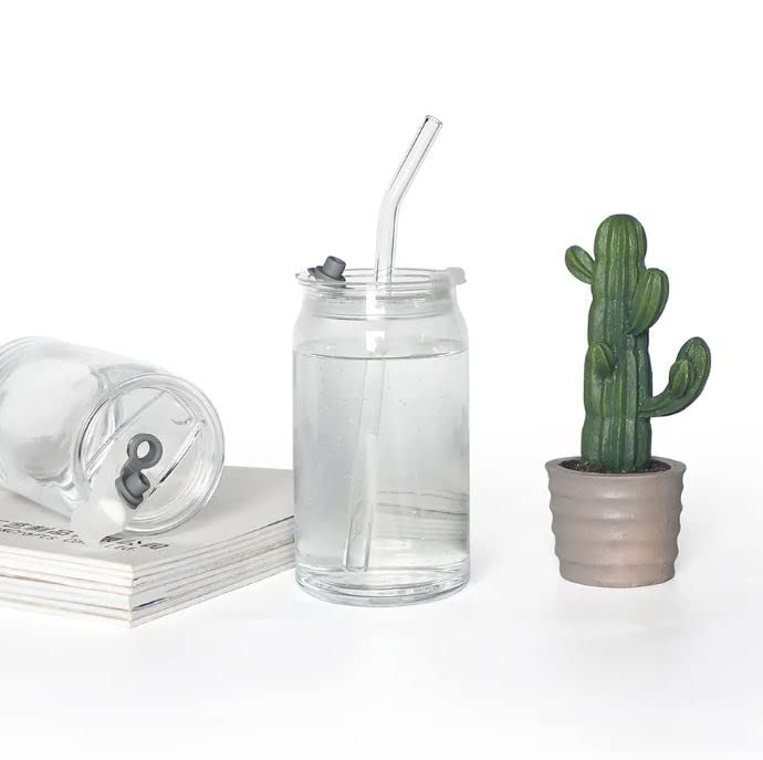 KAHAAN Round Glass Green Tea and Cold Coffee Can Mug with Lid and Straw Set of 2350 ml for Beer Soda Drinking Fruit Juice Milk Glass Sipper Tumbler Cup Clear - Image 3