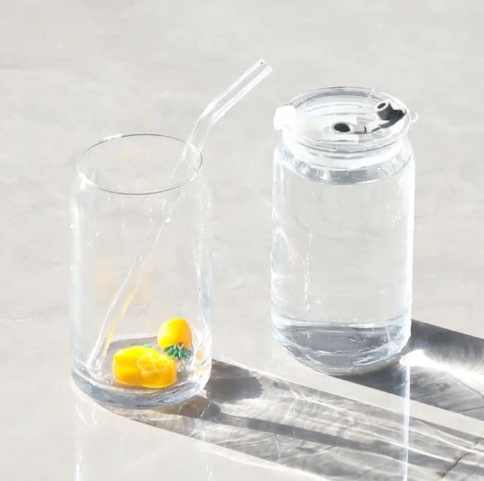 KAHAAN Round Glass Green Tea and Cold Coffee Can Mug with Lid and Straw Set of 2350 ml for Beer Soda Drinking Fruit Juice Milk Glass Sipper Tumbler Cup Clear - Image 2